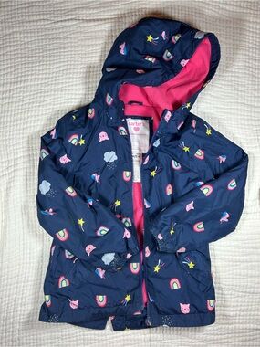 Carter's Navy Rainbow & Pink Fleece Lined Hooded water resistent jacket